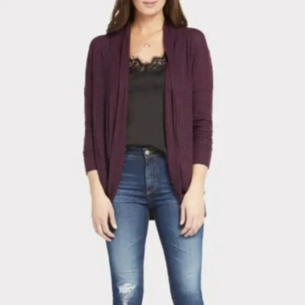SUNDRY WOMEN'S BURGUNDY COCOON CARDIGAN BRUSHED FLEECE OPEN SWEATER SZ 0 XS